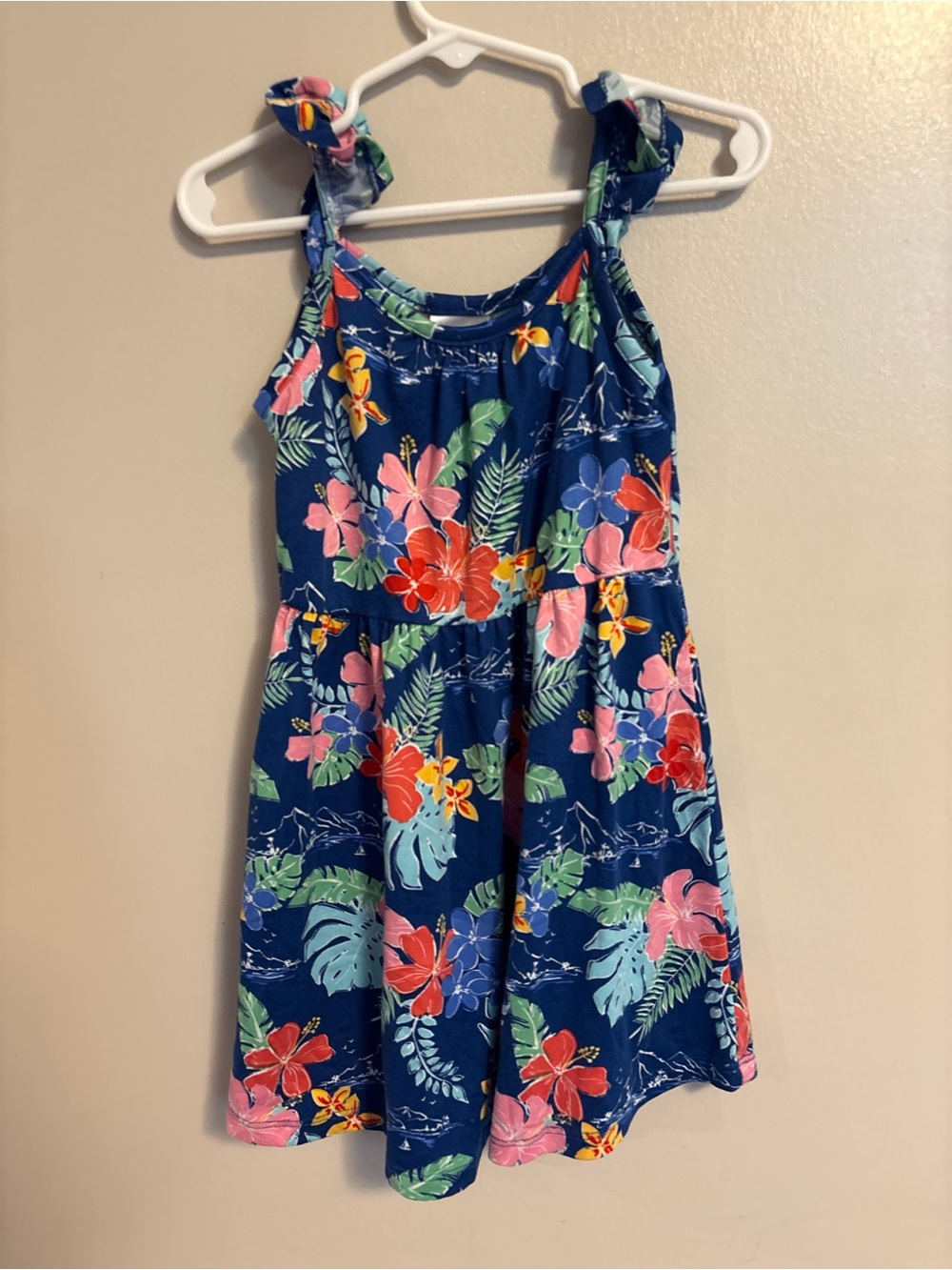 Girls Navy Tropical Floral Sundress with Ruffle Straps